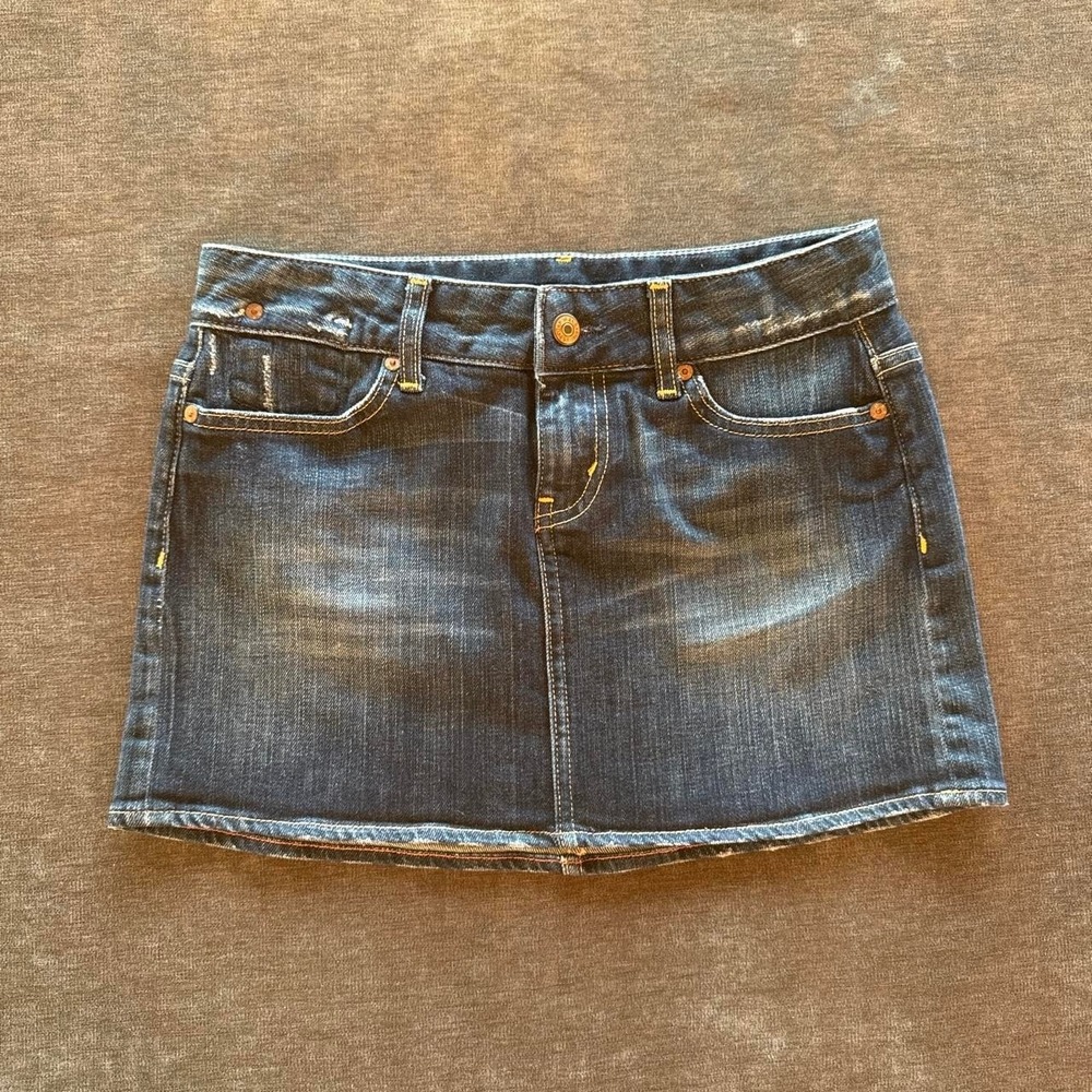 Gap 1969 Dark Wash Denim Mini Skirt Low Rise Distressed Size 4 431832-01-1